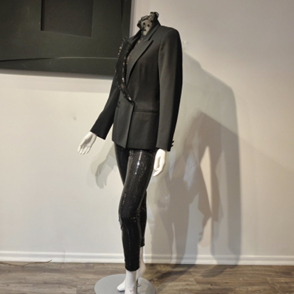 Black Gab w Piqued Sequin Lapel Hourglass Blazer - Picture 4 of 6